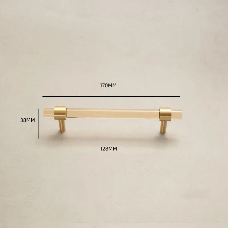 Champagne Acrylic and Brass Cupboard Handles – T-Bar Drawer Pulls for Bedroom and Bathroom 170mm Handles