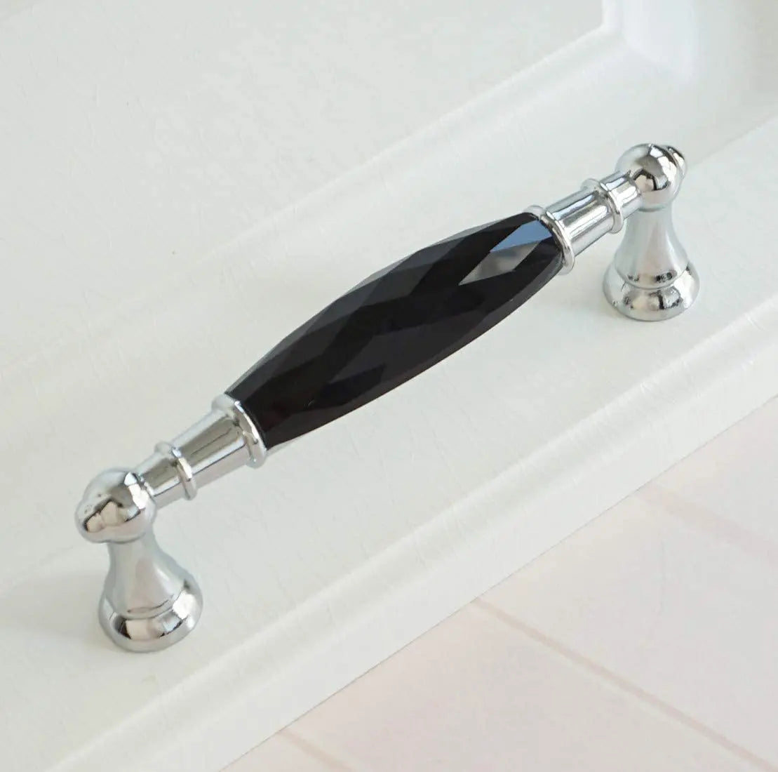 Modern Crystal Glass Drawer Handles – Gold and Black Cabinet Pulls for Dressers and Cupboards (96mm/128mm) Silver
