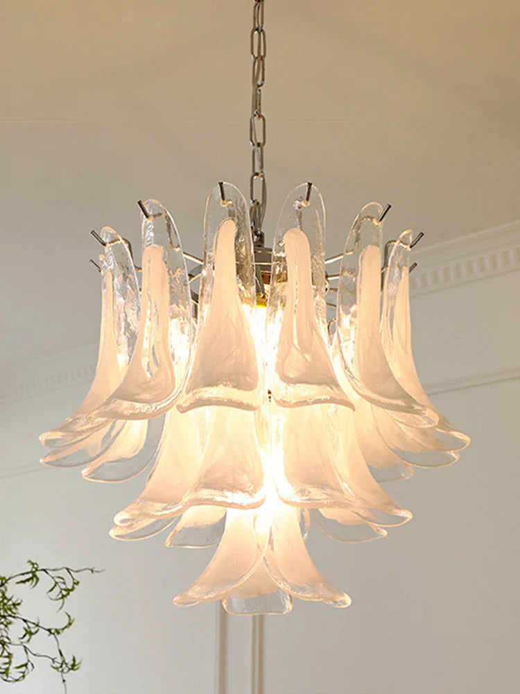 Elara White Petal Glass LED Chandelier for Staircase & Villa Décor chandelier
