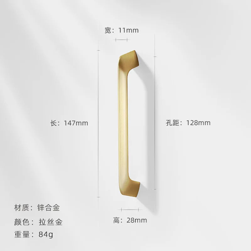 Modern Zinc Alloy Cabinet Handles - Kitchen Drawer Knobs for Wardrobes and Furniture Gold drawing 128mm Handles
