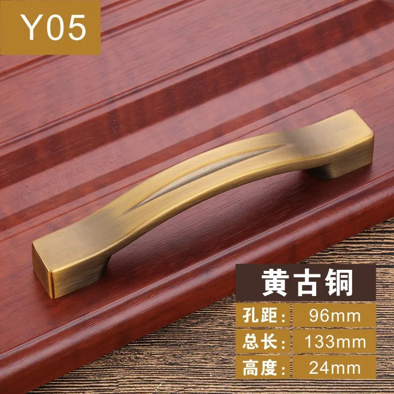 Antique Yellow Bronze Cabinet Handles - Brushed Vintage Drawer Pulls for Kitchen and Wardrobe Doors Y05 96mm Handles