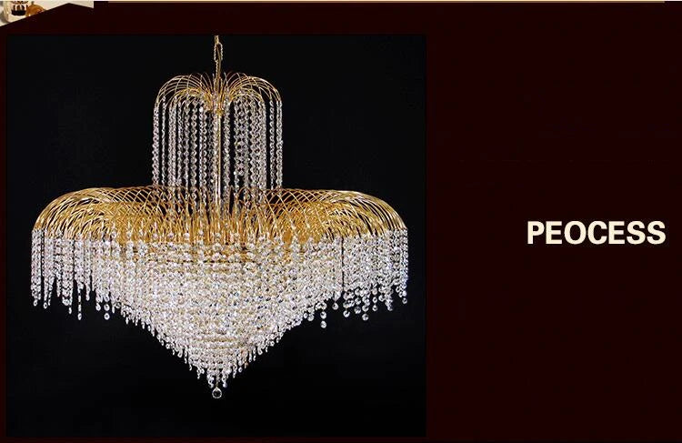 Gold-tone crystal chandelier with ring arms and hanging crystal drop fringe