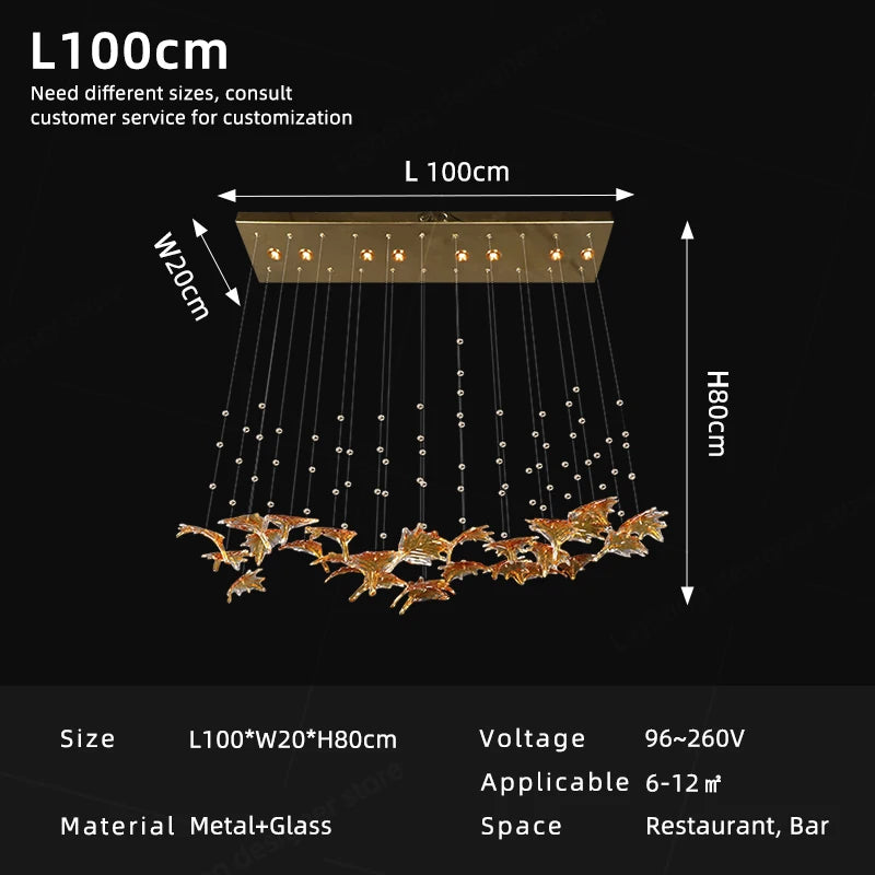 Pendant chandelier diagram with warm bulb array, gold accents, and metal-glass construction