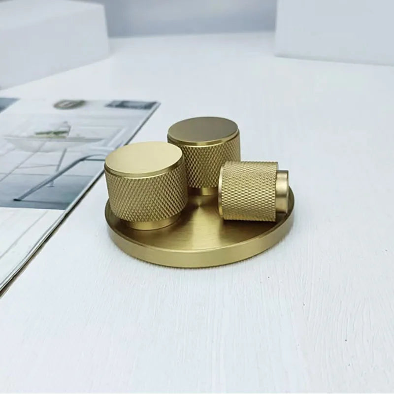 Knurled Gold Brass Cabinet Knobs – Drawer Knobs and Wardrobe Handles for Kitchen and Furniture Knob