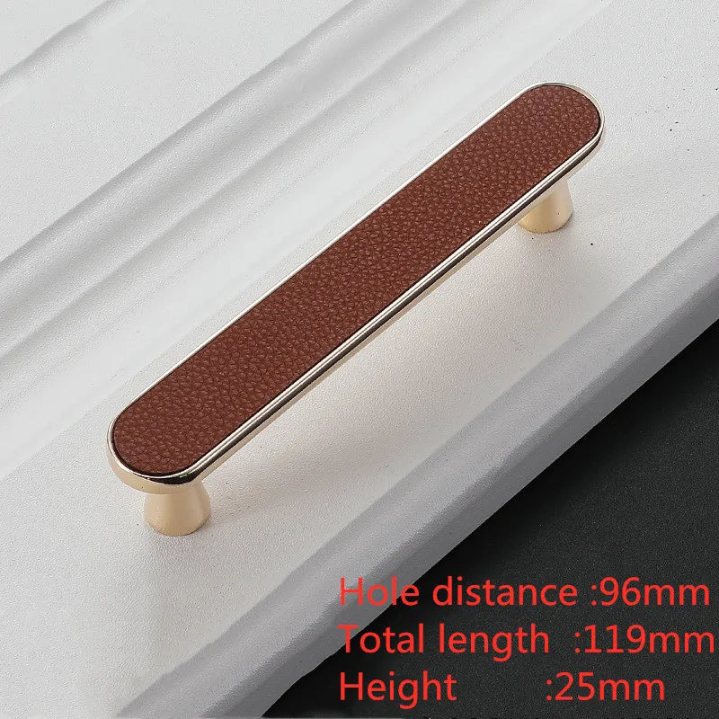 Modern Leather and Zinc Alloy Cabinet Handle – Elegant Drawer Pulls for Kitchen Wardrobe and Furniture (96mm) red