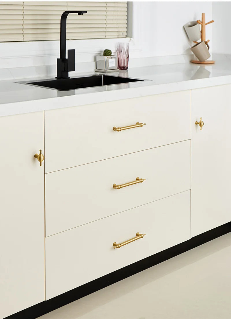 Satin Brass Cabinet Handles – Modern Ball Design Wardrobe Knobs and Drawer Pulls (French Style) Handles