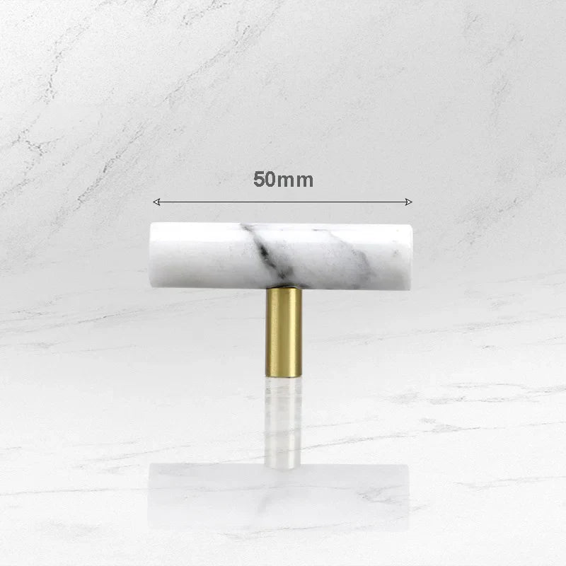 Green and White Marble Cabinet Handle – Luxury Natural Stone Drawer Pulls with Brass Base (50mm-200mm) white 50mm