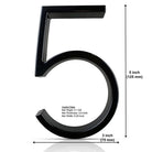 125mm 3D Black Zinc House Numbers – Arabic Numerals with Floating Doorplate Holder 5 / 125MM Brass Letters