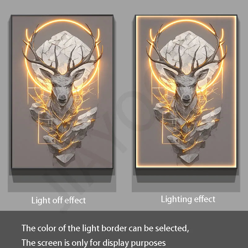 Dlight Decor Reindeer Wall Glow for Luxe Entry Spaces B / 80X40CM / Dimmable warm light|Gold border Wall Art