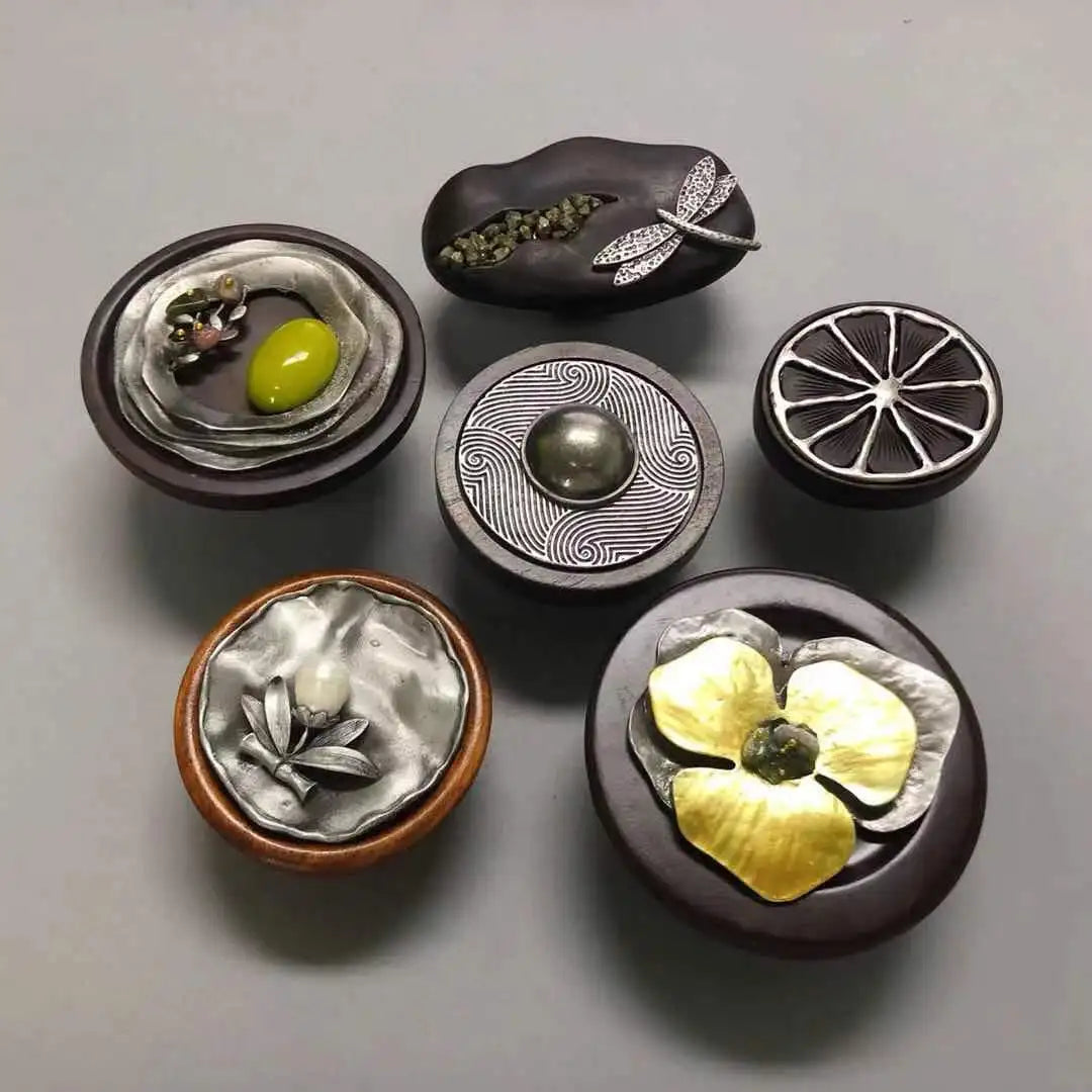 Handmade Wood and Alloy Flower Knob Handles – Artistic Drawer and Cabinet Pulls for Furniture knob