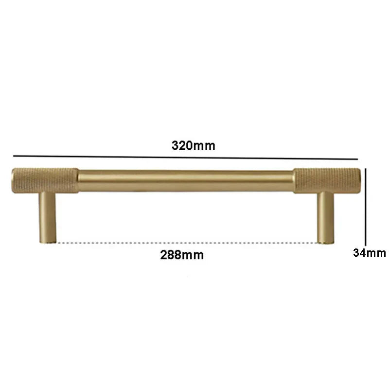 Solid Brass Knurled Cabinet Handles – Satin Gold Long Wardrobe Bar Pulls and Drawer T-Bars 320mm / 1 piece Handles