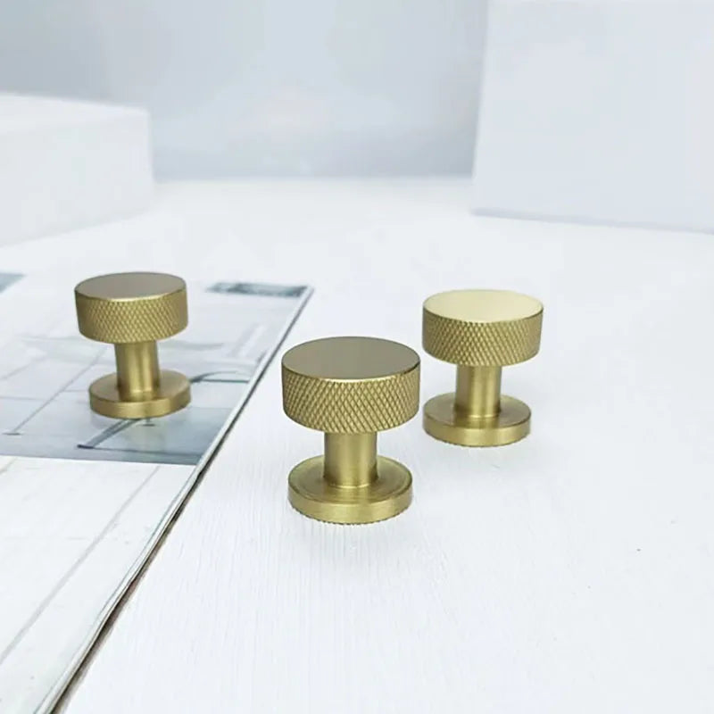 Knurled Brass Drawer Knobs – Textured Cabinet Handles and Furniture Pulls for Wardrobes 25x28mm knob