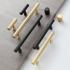Gold and Black Brass T-Bar Handles – Straight Line Cabinet Pulls and Wardrobe Knobs Handles