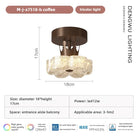 Brown flush-mount LED ceiling light with frosted glass shades, size diagram