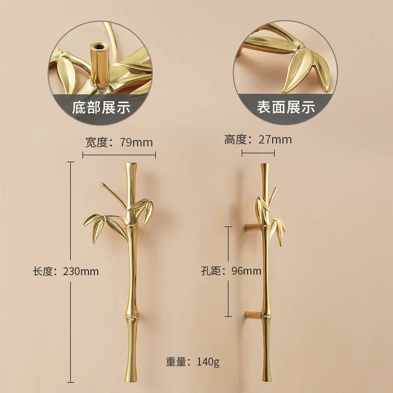 Luxury Brass Flower and Leaf Cabinet Handles – Chinese-Style Decorative Pulls for Wardrobes and Drawers 12-to left / 1