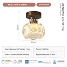 Brown hanging LED light with frosted glass shade and size diagram