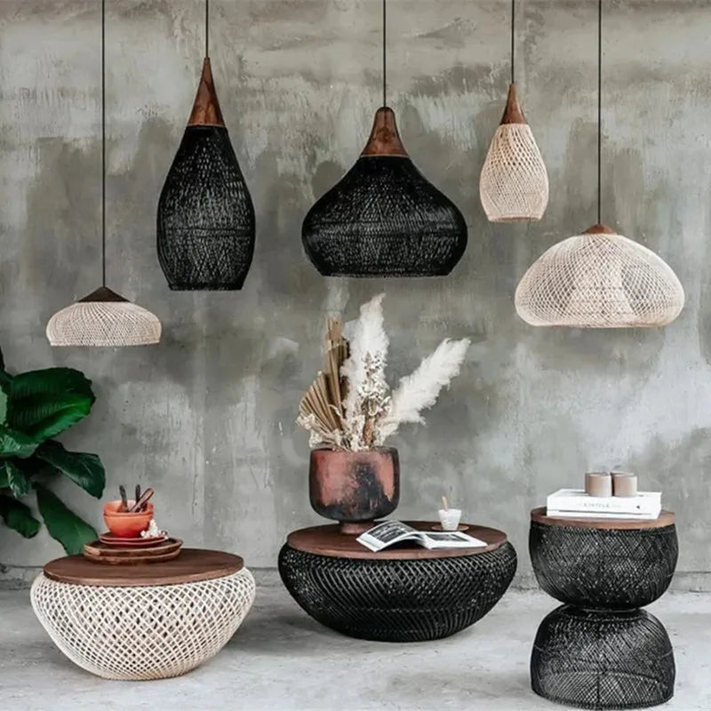 Wabi-Sabi Handwoven Rattan Pendant Light – product view 1