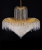 Gold-tone crystal chandelier with wide ring frame and cascading clear crystal strands