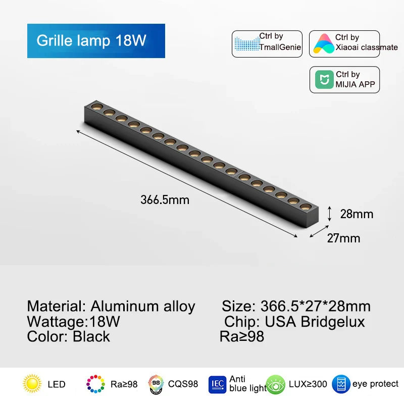 Ultra-Thin LED Grille Light with Magnetic Track and Intelligent APP Control 18W / CHINA ceiling light