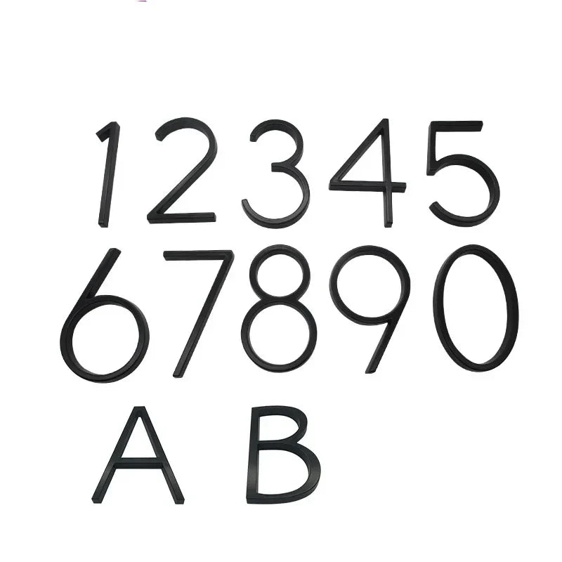 125mm 3D Black Zinc House Numbers – Arabic Numerals with Floating Doorplate Holder Brass Letters