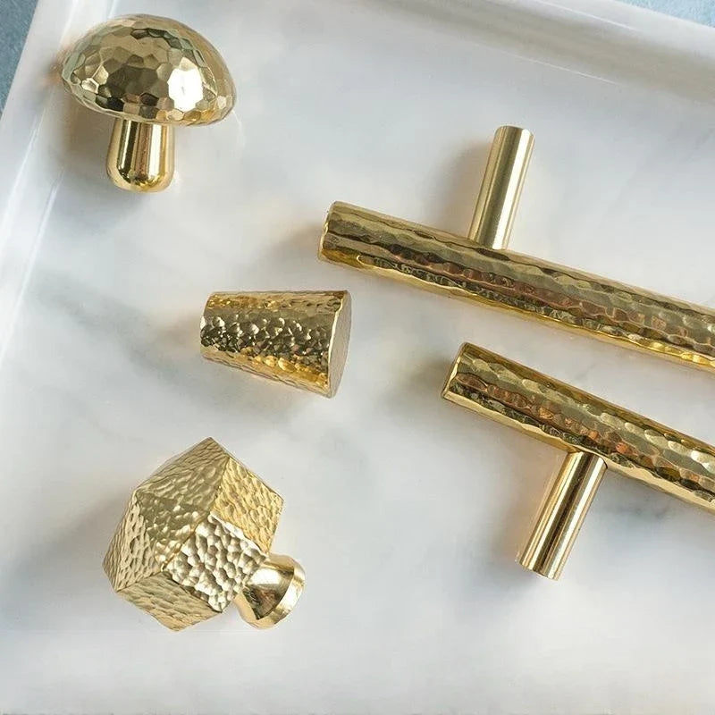 Nordic Handmade Brass Hammered Cabinet Handles – High-End Pulls for Drawers Wardrobes and Kitchen Furniture Knobs