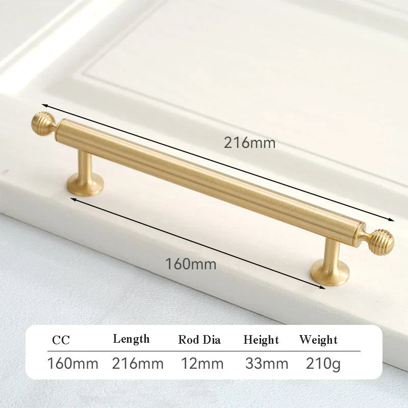 Satin Brushed Gold Brass Cabinet Handles – Modern Wardrobe and Drawer Knobs with French Style 2040-216 Handles