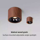 Walnut wood-grain adjustable LED surface spotlight, dark lens with chrome reflector