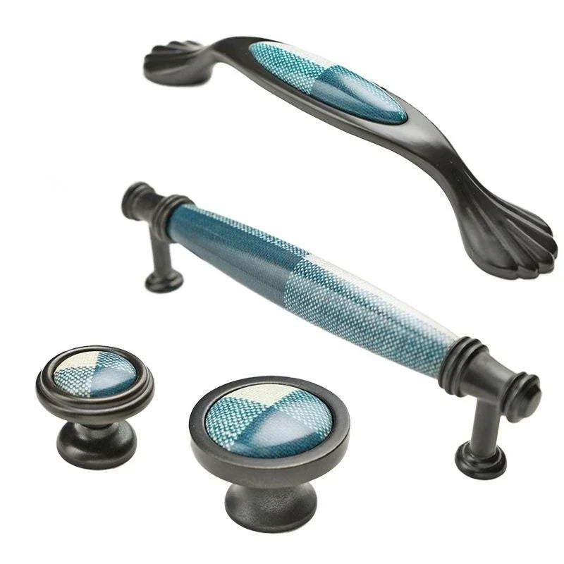 Precision Ceramic Cabinet Handles – American Style Plaid Knobs for Wardrobes and Kitchen Furniture Handles