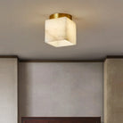Gold copper art deco LED ceiling light with marble-pattern cube shade