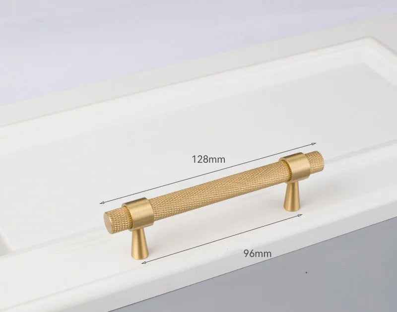 Solid Brass Knurled Cabinet Handles – Gold and Black Wardrobe Knobs and Drawer Pulls 9010-128G Handles