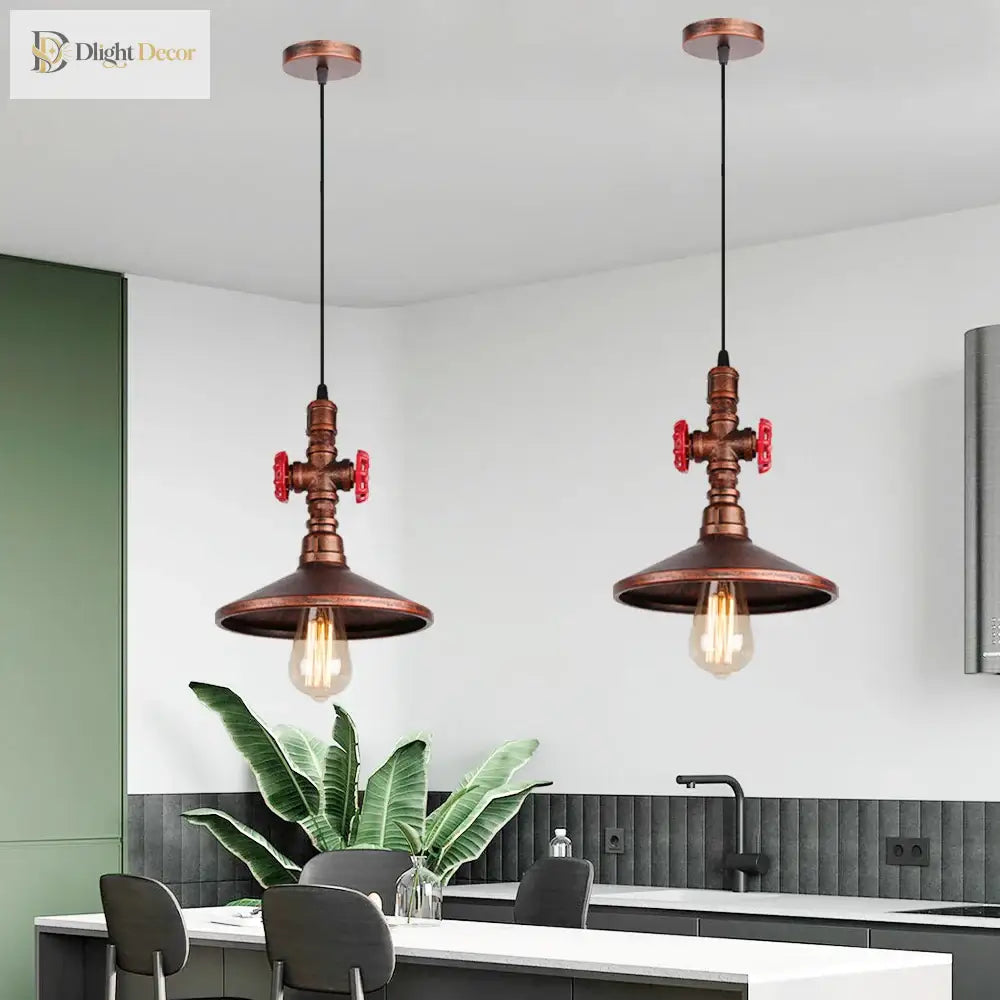 Vintage Industrial Single Head Steampunk Water Pipe Pendant Light Retro Metal Copper Chandelier