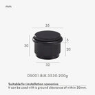 Black adjustable door stop diagram: 35 mm diameter, 30 mm height, black ring