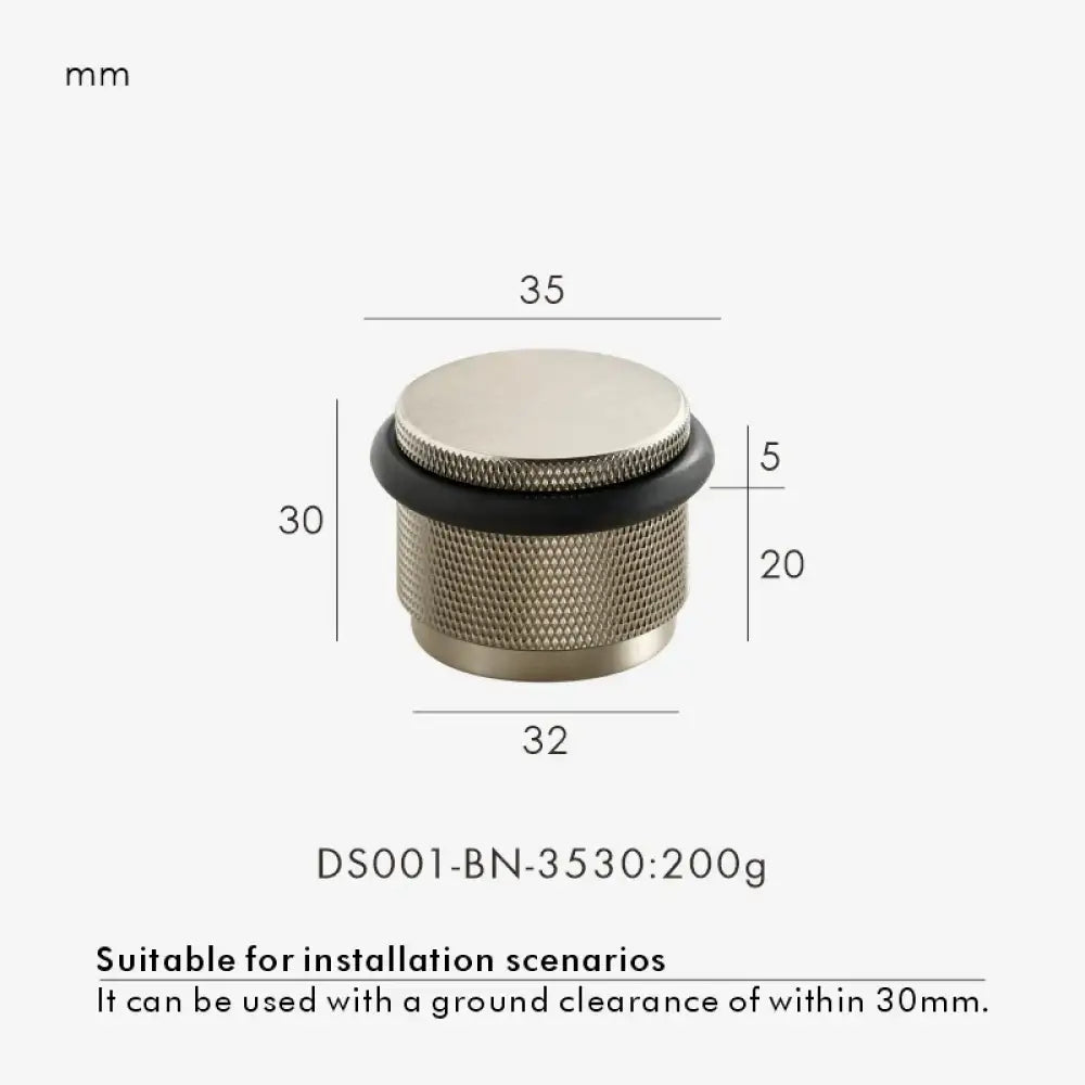 Bronze adjustable door stop diagram: 35 mm diameter, 30 mm height, black ring