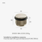 Bronze adjustable door stop diagram: 35 mm diameter, 30 mm height, black ring