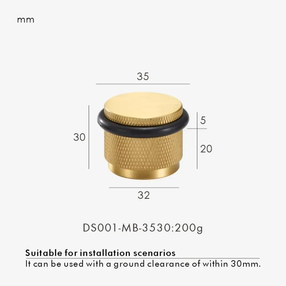 Brushed metal adjustable door stop diagram: 35 mm diameter, 30 mm height, black ring