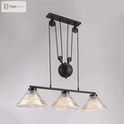 Adjustable Pulley Industrial Cone Pendant With Prismatic Glass - Black 2/3 - Light Island Lamp