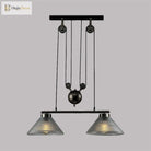 Adjustable Pulley Industrial Cone Pendant With Prismatic Glass - Black 2/3 - Light Island Lamp