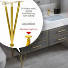 Gold triangular adjustable table leg set with flat mounting plate and round floor feet