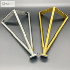 Stainless steel triangular table legs, gold and silver finishes with mounting plates