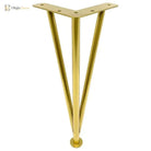 Gold triangular adjustable furniture leg with flat top mounting plate and round base