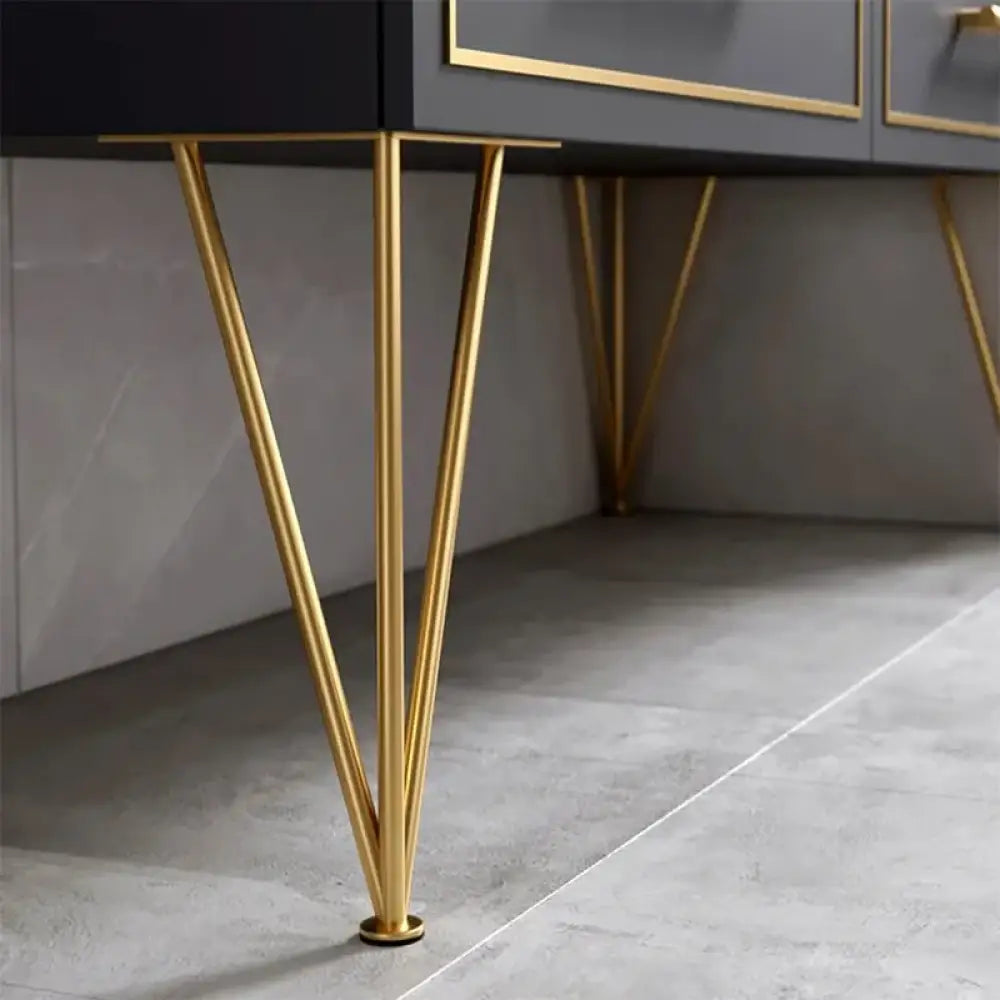 Gold triangular adjustable furniture leg set, stainless steel frame with round floor feet