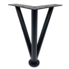 Black triangular metal furniture leg with top mounting plate and round base foot