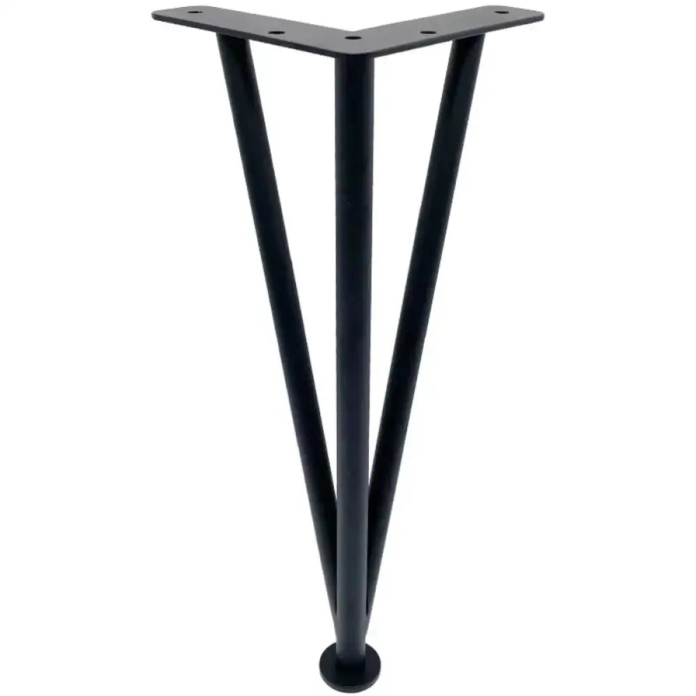 Black triangular metal furniture leg with top mounting plate and flat foot