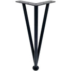 Black triangular metal furniture leg with top mounting plate and flat foot