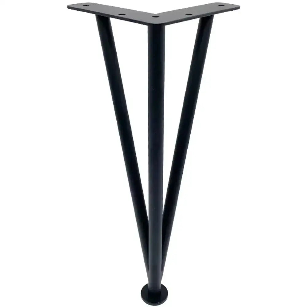 Black triangular table leg with flat mounting plate and tapered legs