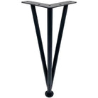 Black triangular table leg with flat mounting plate and tapered legs