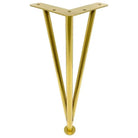 Gold triangular metal furniture leg with top mounting plate and round base foot
