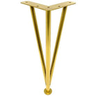 Gold triangular metal furniture leg with top mounting plate and round base foot