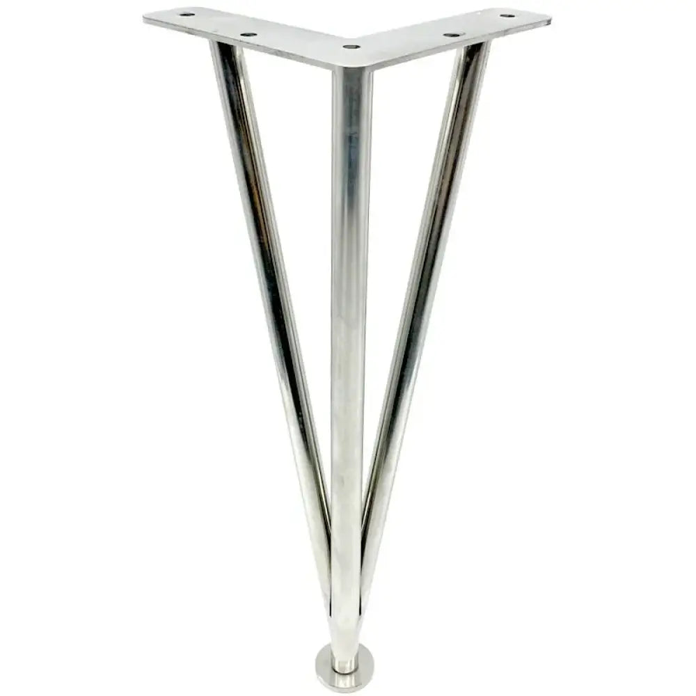 Silver triangular metal furniture leg with top mounting plate and round base foot