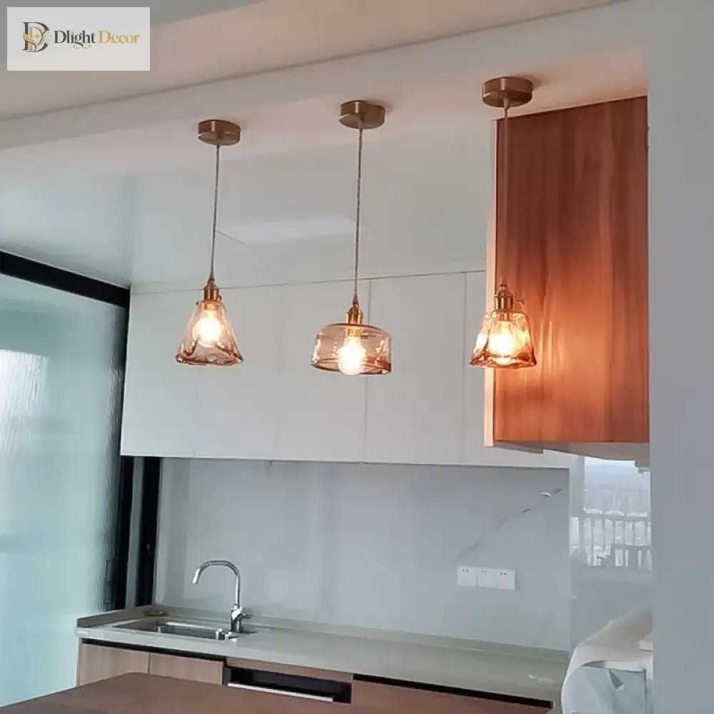 Japanese Style Vintage Brass Glass Chandelier - Elegance For Your Dining And Kitchen Spaces Pendant